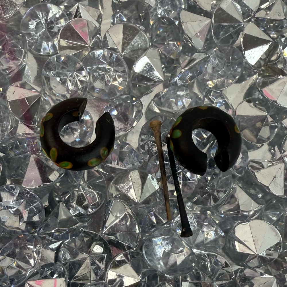 Handmade Black Crescent Hoop Earrings with Green And Yellow Floral Accents
